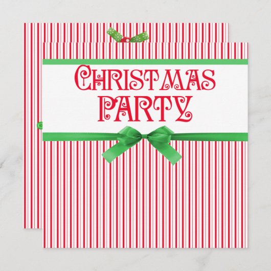 kerstfeest met gestreept lassy vierkant lint kaart (Voorkant / Achterkant)