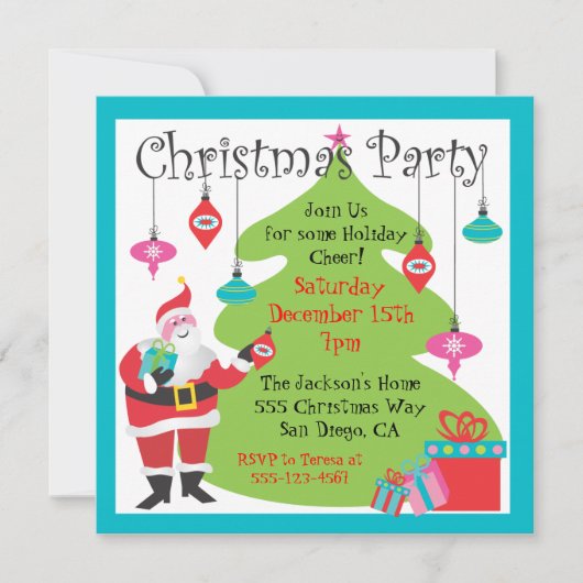 Kerstfeest met hangende versiering Uitnodiging (Voorkant)