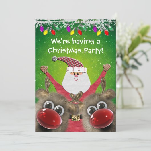 Kerstfeest met kerstfeest en fluffy Rudolphs Kaart (Staand voorkant)