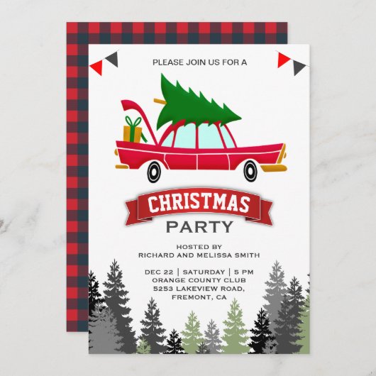 kerstfeest met rode auto kaart (Voorkant / Achterkant)