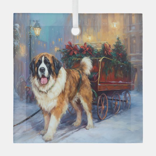 Kerstfeest met Sint Bernard Glas Ornament (Voorkant)