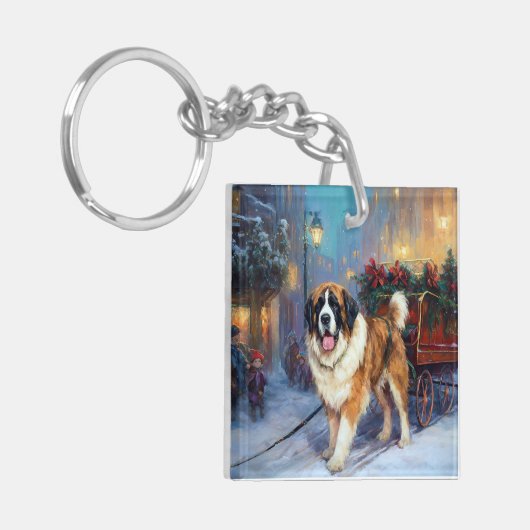 Kerstfeest met Sint Bernard Sleutelhanger (Voorkant Links)