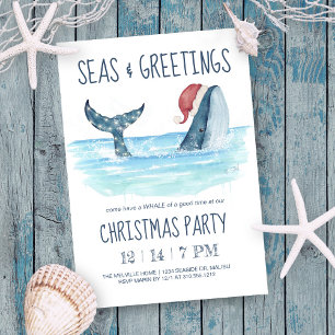 Kerstfeest met walvis Santa zee nautisch thema Kaart