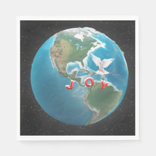 Kerstfeest met witte dove op de wereld servet