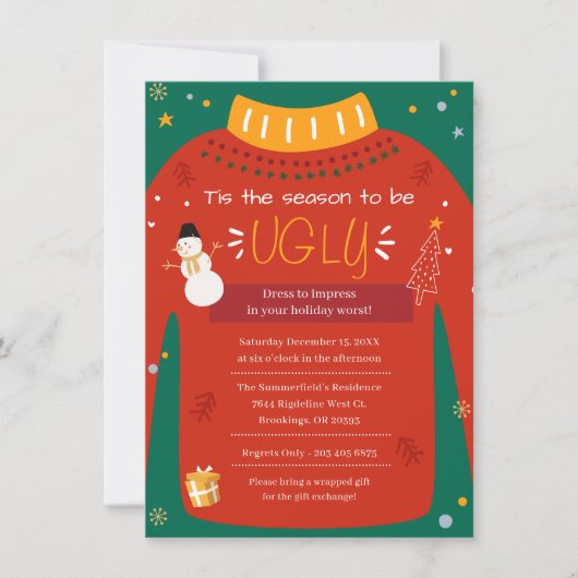 Kerstfeest Modern Ugly Sweater Cowerkers Kaart (Voorkant)