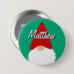 Kerstfeest naamknoppen met schattige kabouter ronde button 7,6 cm