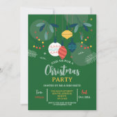 Kerstfeest Nodig Groene Feestpartij Bauble Kaart (Voorkant)