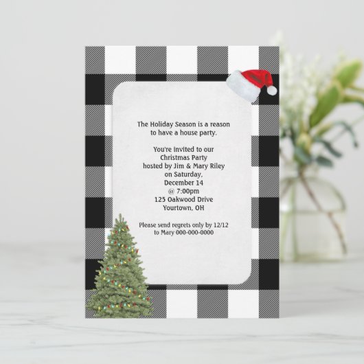 Kerstfeest nodigen buffel geruite ontwerp kaart (Staand voorkant)