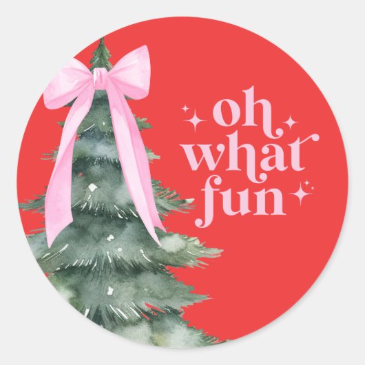 Kerstfeest Oh wat leuk roze Ronde Sticker (Voorkant)