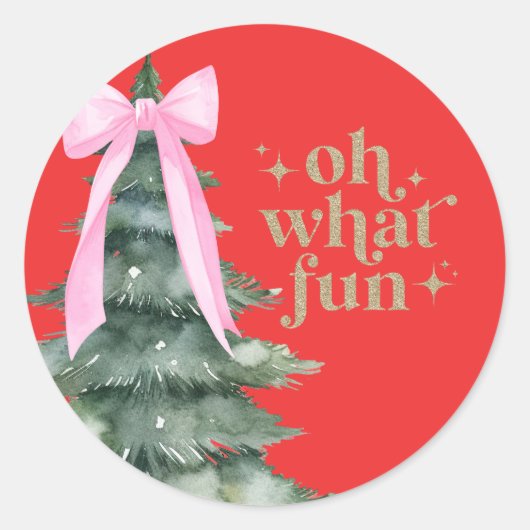 Kerstfeest Oh wat leuk roze Ronde Sticker (Voorkant)