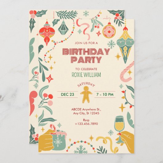 Kerstfeest ornamenten Uitnodiging (Voorkant / Achterkant)