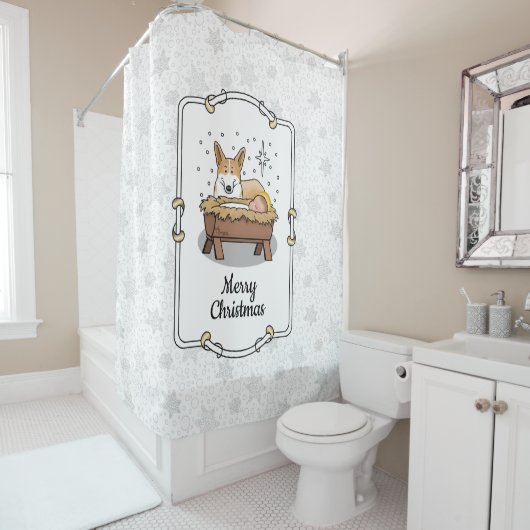 kerstfeest Pembroke Welsh Corgi (red1) Fun Douchegordijn (In situ)