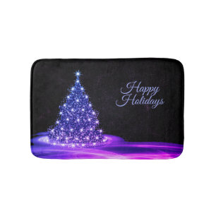 Kerstfeest Pink Blauwe Boom Winter Zwart Rustiek Badmat