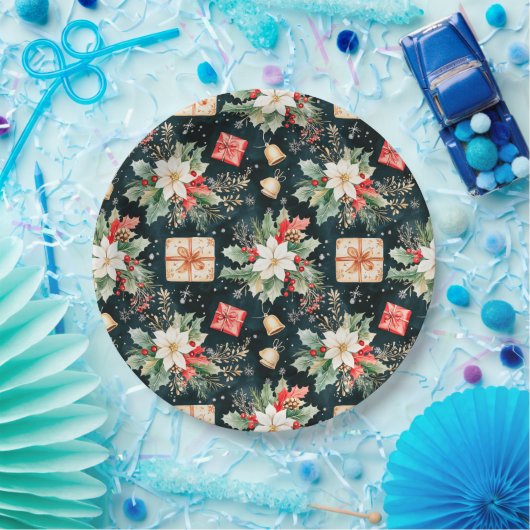 Kerstfeest Poinsettia Bloemen Papieren Bordje (Feest)