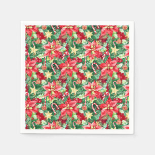 Kerstfeest Poinsettia Bloemen Servet
