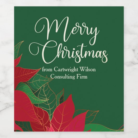 Kerstfeest Poinsettia Elegant Aanpasbaar Wijn Etiket (Enkel label)