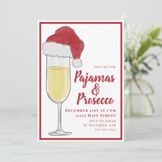 Kerstfeest Pyjama's en Prosecco Kaart (Staand voorkant)