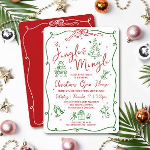 Kerstfeest Red Green Hand Getekende Doodles Vakant Kaart