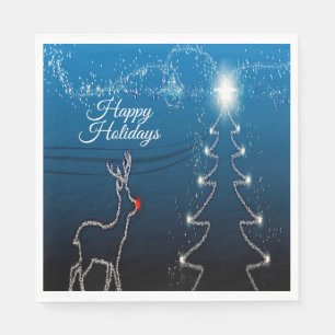 Kerstfeest Reindeer Boom Blauwe Lucht Glanzende St Servet