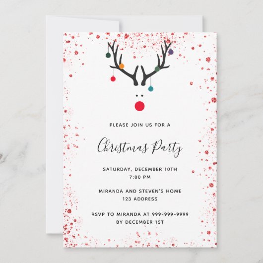 Kerstfeest rendiert roodwitte leuke uitnodiging (Voorkant)