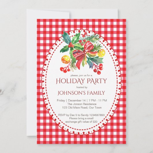 Kerstfeest rode gingham dennen kaart (Voorkant)