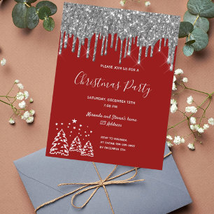 Kerstfeest rode glitter-uitnodiging briefkaart