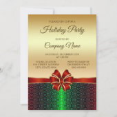 Kerstfeest Rode Lint Gouden Vakantie Uitnodiging (Voorkant)