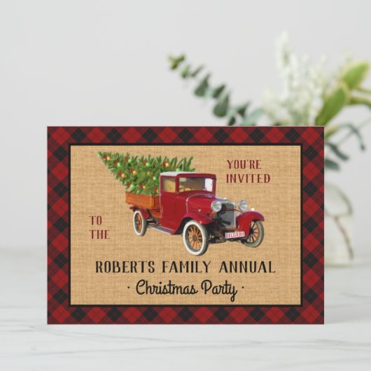 Kerstfeest Rode Truck Tree Plaid Check Kaart (Staand voorkant)