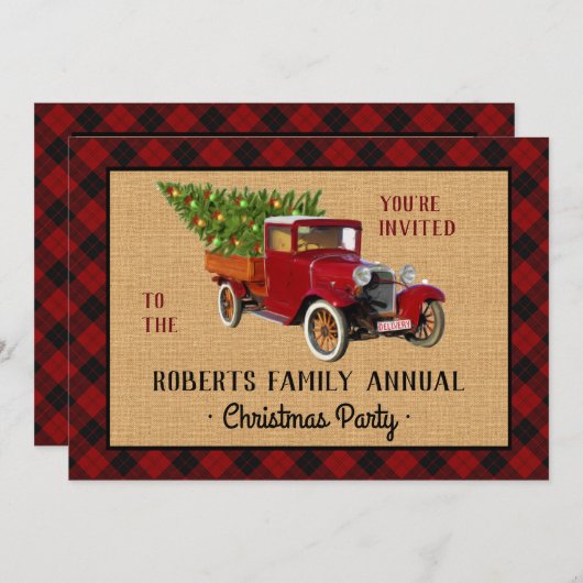 Kerstfeest Rode Truck Tree Plaid Check Kaart (Voorkant / Achterkant)