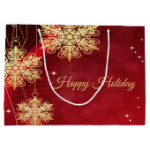 Kerstfeest Rood Golden Snowflakes Holiday Groot Cadeauzakje (Achterkant)