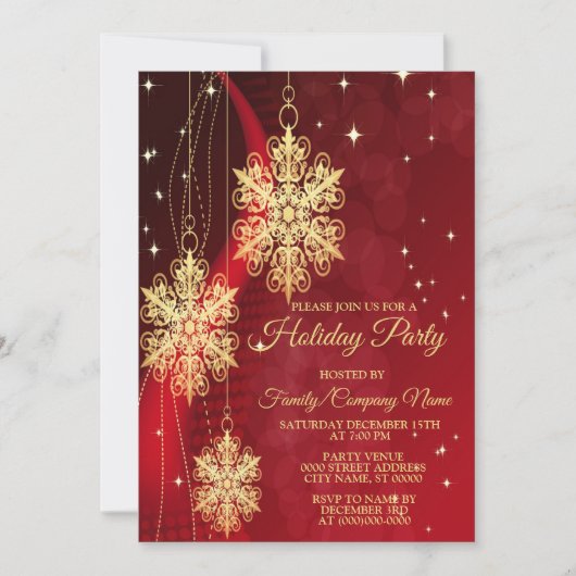 Kerstfeest Rood Golden Snowflakes Holiday Kaart (Voorkant)