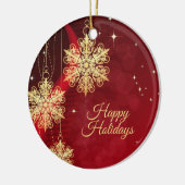 Kerstfeest Rood Golden Snowflakes Holiday Keramisch Ornament (Links)