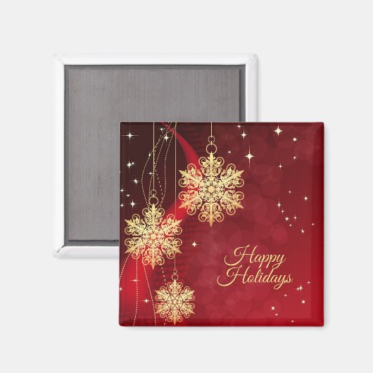 Kerstfeest Rood Golden Snowflakes Holiday Magneet (Voorkant / Achterkant)
