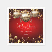 Kerstfeest rood goud kerstballen diner servet (Voorkant)