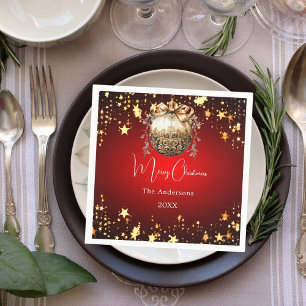 Kerstfeest rood gouden ornament servet