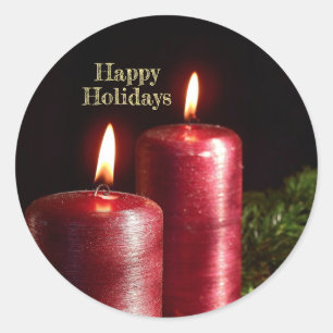 Kerstfeest Rood Kaarsen Winter Vakanties Ronde Sticker