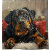 Kerstfeest Rottweiler hond  Douchegordijn (Voorkant)