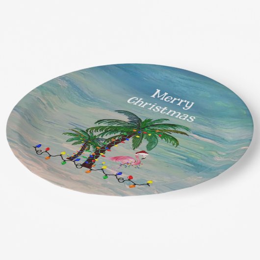 Kerstfeest Santa flamingos Vakantie Papieren Bordje (Gekanteld)