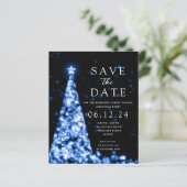 Kerstfeest Save The Date Boom Blauwe Uitnodiging (Staand voorkant)