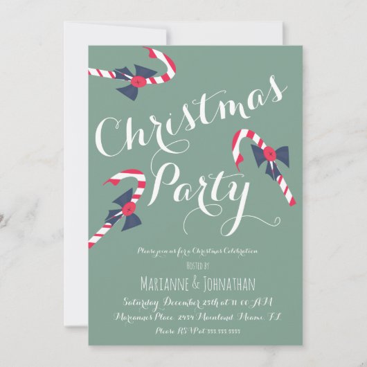 Kerstfeest Script Candy Cane Vintage Uitnodiging (Voorkant)