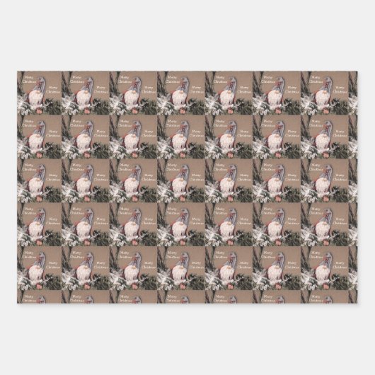 kerstfeest Sepia Rustic Gnome Pattern Inpakpapier Vel (Voorkant 3)