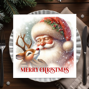 Kerstfeest servetten met vrolijke Kerstman en Rudo