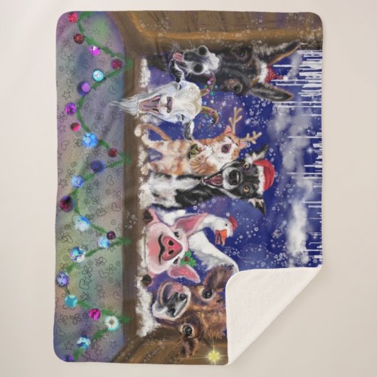 kerstfeest Sherpa Blanket Funny Boerderij Animal P Sherpa Deken (Voorkant)