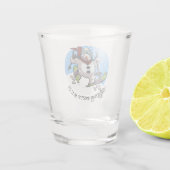 Kerstfeest skiën sneeuwman wollig Pet Cartoon Shot Glas (Achterkant)