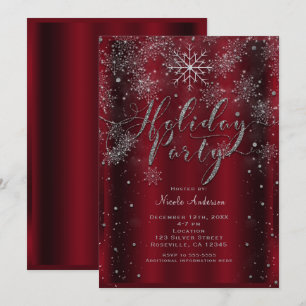 Kerstfeest Sneeuwvlok Elegant Rood Zilver Modern Kaart