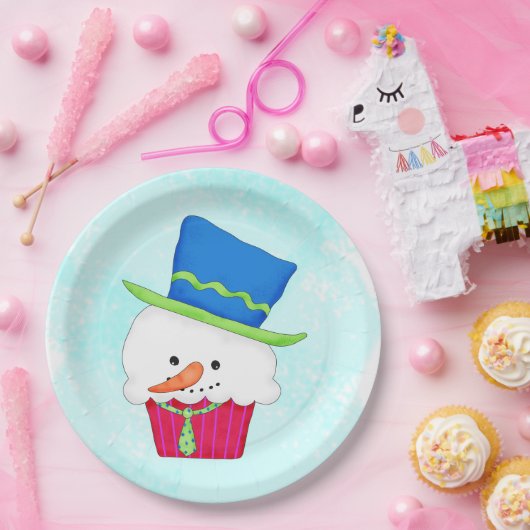 kerstfeest Snowman Cupcake Art Dessert Papieren Bordje (Feest)