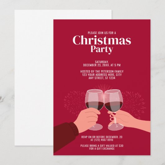 kerstfeest | Toasting Wine Glasses uitnodiging (Voorkant / Achterkant)