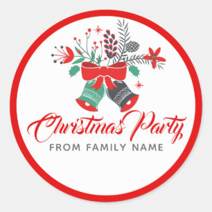 Kerstfeest Typografie & Bells Boeket Ronde Sticker