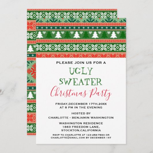 Kerstfeest Ugly Sweater Party Kaart (Voorkant / Achterkant)