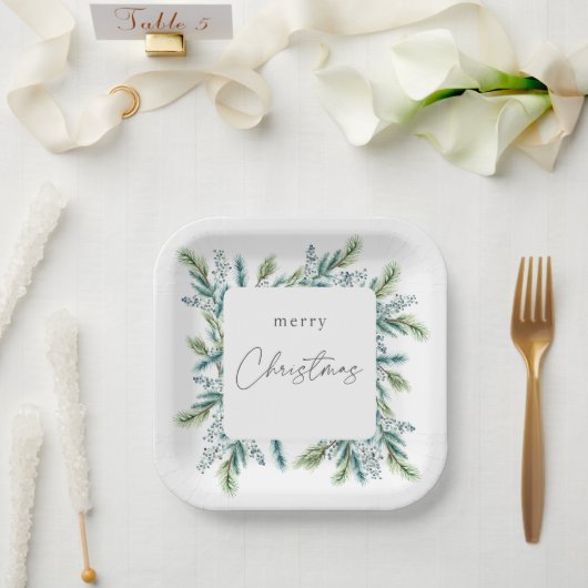 Kerstfeest uitnodiging Boho Spruce en Fir Papieren Bordje (Huwelijk)